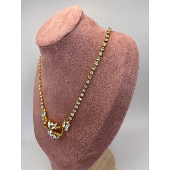 Crown Trifari Vintage Gold Tone Rhinestone 17” Necklace Signed - Picture 2 of 9